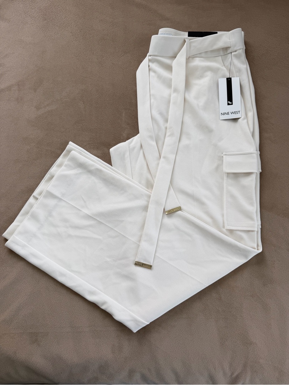 Nine West Cream Cargo Tie-Waist Pants